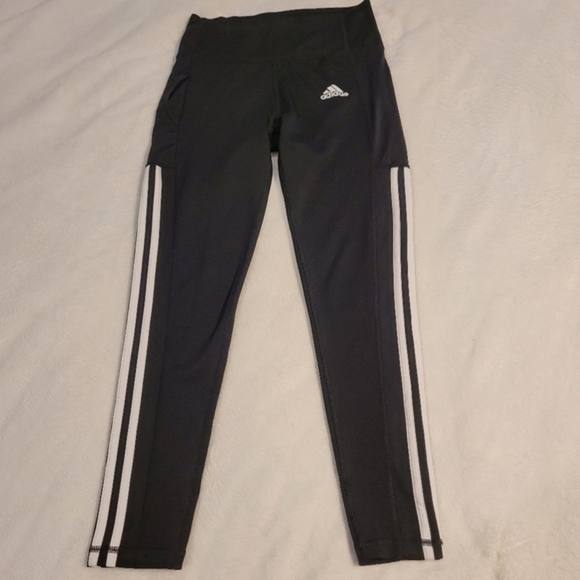 Adidas Aeroready 3 Stripe Classic Black and White Athletic Leggings Small - Picture 2 of 16